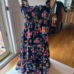 Crown & ivy sz large Floral Smocked ruffle tier Dress animal sundress